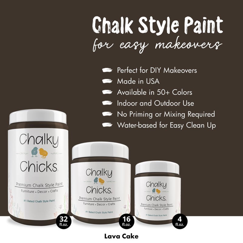 Chalky Chicks All-in-One Chalk Paint for Furniture or Cabinet - 16 Fl Oz - Matte Finish Lava Cake (Dark Brown) for Metal, Wood Furniture Paint - No Sanding All-in-One for Home Decor & Crafts, USA Made - Image 2